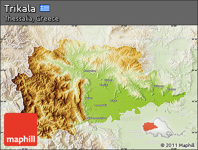 Physical Map of Trikala, lighten