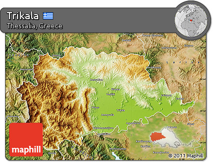 Physical Map of Trikala, satellite outside