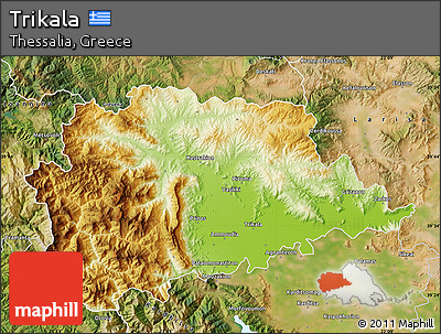 Physical Map of Trikala, satellite outside