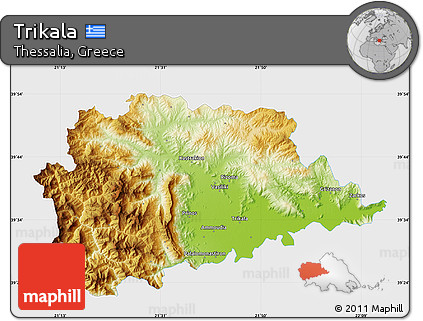 Physical Map of Trikala, single color outside