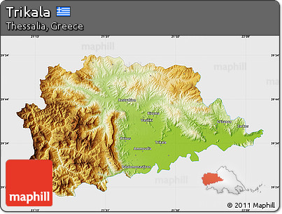 Physical Map of Trikala, single color outside