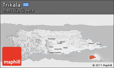 Gray Panoramic Map of Trikala, single color outside