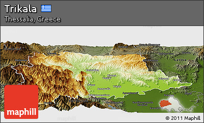 Physical Panoramic Map of Trikala, darken