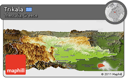 Physical Panoramic Map of Trikala, darken