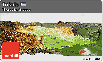 Physical Panoramic Map of Trikala, darken