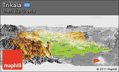 Physical Panoramic Map of Trikala, desaturated