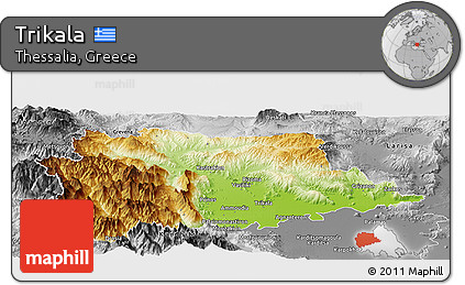 Physical Panoramic Map of Trikala, desaturated