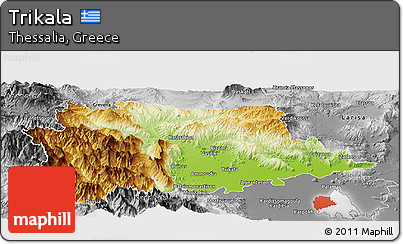 Physical Panoramic Map of Trikala, desaturated