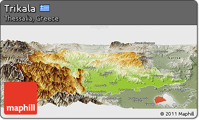 Physical Panoramic Map of Trikala, semi-desaturated