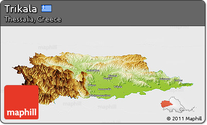 Physical Panoramic Map of Trikala, single color outside