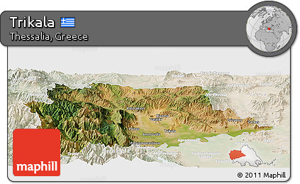 Satellite Panoramic Map of Trikala, lighten
