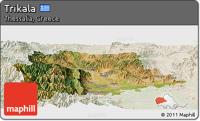 Satellite Panoramic Map of Trikala, lighten