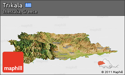 Satellite Panoramic Map of Trikala, single color outside