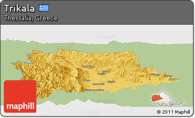 Savanna Style Panoramic Map of Trikala, single color outside