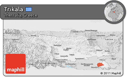 Silver Style Panoramic Map of Trikala