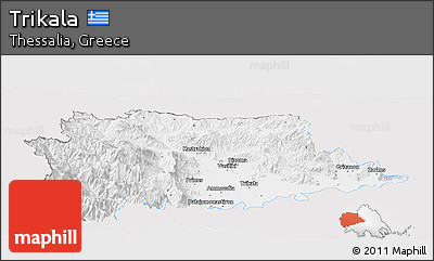 Silver Style Panoramic Map of Trikala, single color outside
