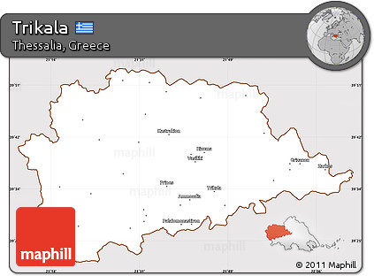 Classic Style Simple Map of Trikala, cropped outside