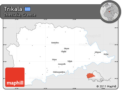 Silver Style Simple Map of Trikala, single color outside