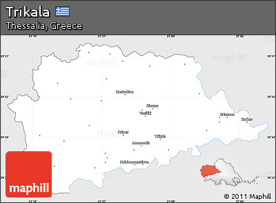 Silver Style Simple Map of Trikala, single color outside