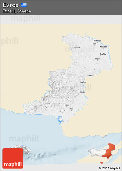 Classic Style 3D Map of Evros, single color outside
