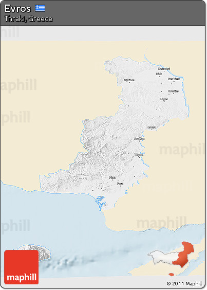 Classic Style 3D Map of Evros, single color outside