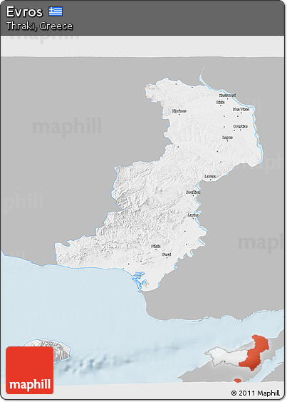 Gray 3D Map of Evros, single color outside