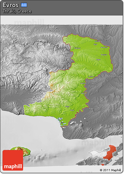 Physical 3D Map of Evros, desaturated