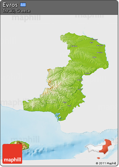 Physical 3D Map of Evros, single color outside