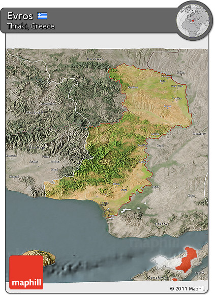 Satellite 3D Map of Evros, semi-desaturated