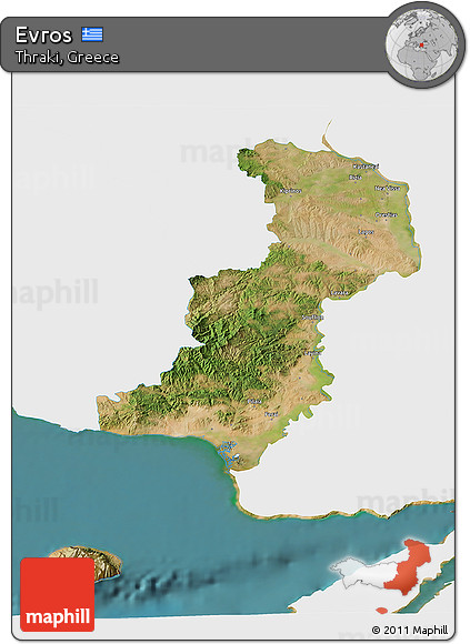 Satellite 3D Map of Evros, single color outside