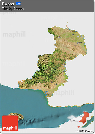 Satellite 3D Map of Evros, single color outside