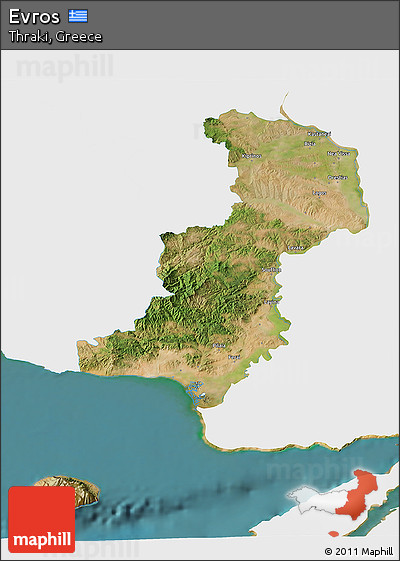 Satellite 3D Map of Evros, single color outside
