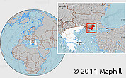 Gray Location Map of Evros, highlighted country, highlighted parent region, hill shading