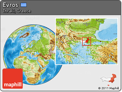 Physical Location Map of Evros, highlighted parent region