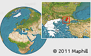 Satellite Location Map of Evros, highlighted country, highlighted parent region