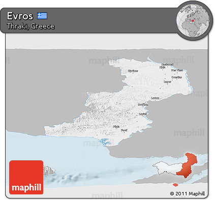 Gray Panoramic Map of Evros, single color outside