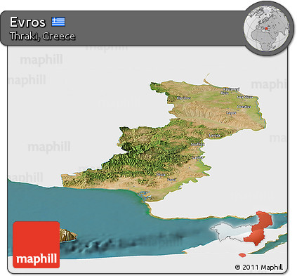 Satellite Panoramic Map of Evros, single color outside