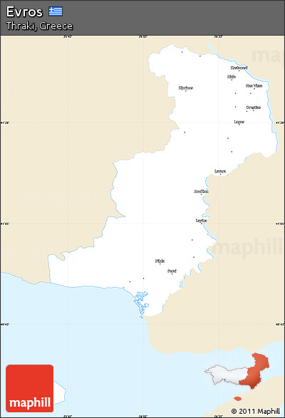 Classic Style Simple Map of Evros, single color outside