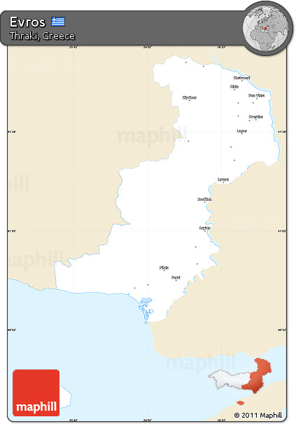 Classic Style Simple Map of Evros, single color outside