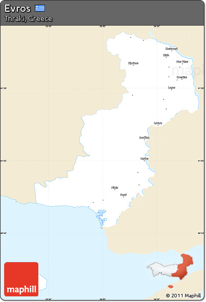 Classic Style Simple Map of Evros, single color outside