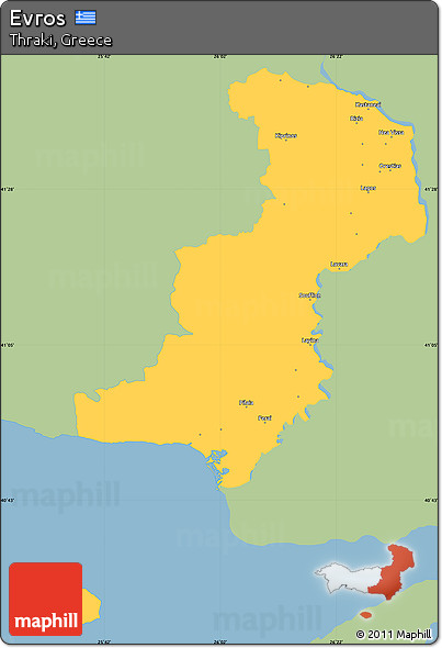 Savanna Style Simple Map of Evros, single color outside