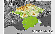 Physical 3D Map of Xanthi, darken, desaturated