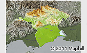 Physical 3D Map of Xanthi, darken, semi-desaturated