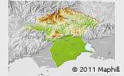 Physical 3D Map of Xanthi, lighten, desaturated