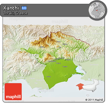 Physical 3D Map of Xanthi, lighten