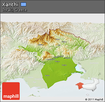 Physical 3D Map of Xanthi, lighten