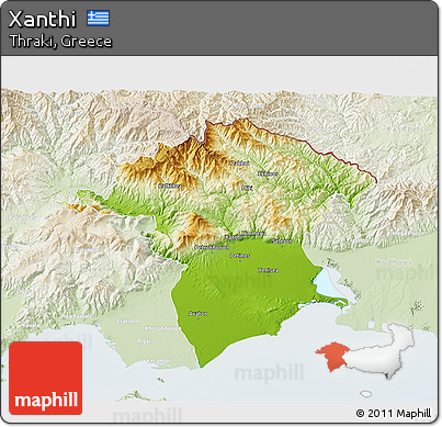 Physical 3D Map of Xanthi, lighten