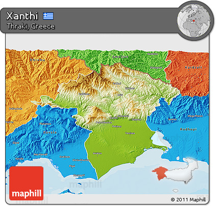 Physical 3D Map of Xanthi, political outside