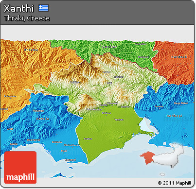 Physical 3D Map of Xanthi, political outside