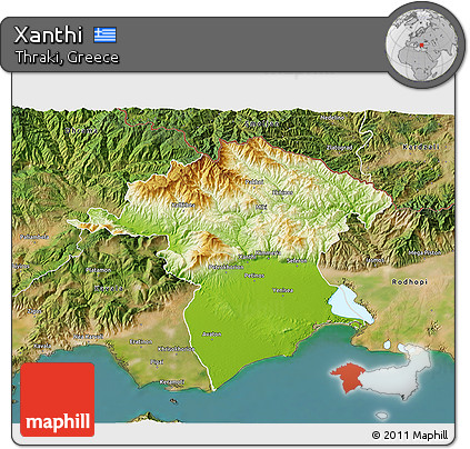 Physical 3D Map of Xanthi, satellite outside
